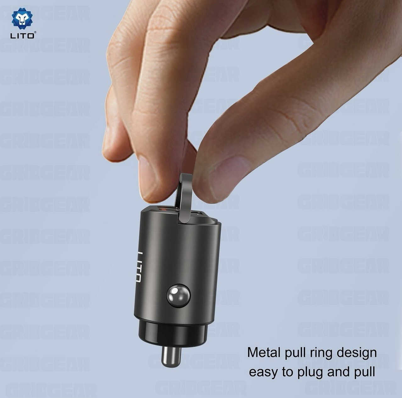 LITO IN‑C03 60W Mini Metal Car Charger – Type‑C + USB‑A – Black