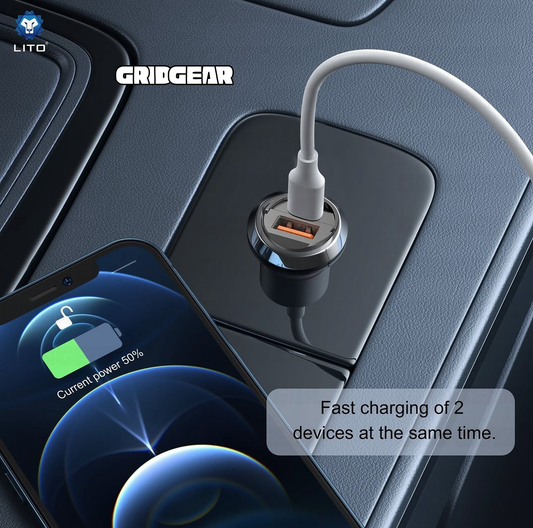 LITO IN‑C03 60W Mini Metal Car Charger – Type‑C + USB‑A – Black