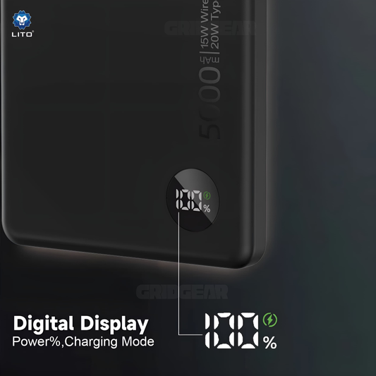 LITO LP08 Ultra-Slim Magnetic Wireless Power Bank 5000mAh - Black