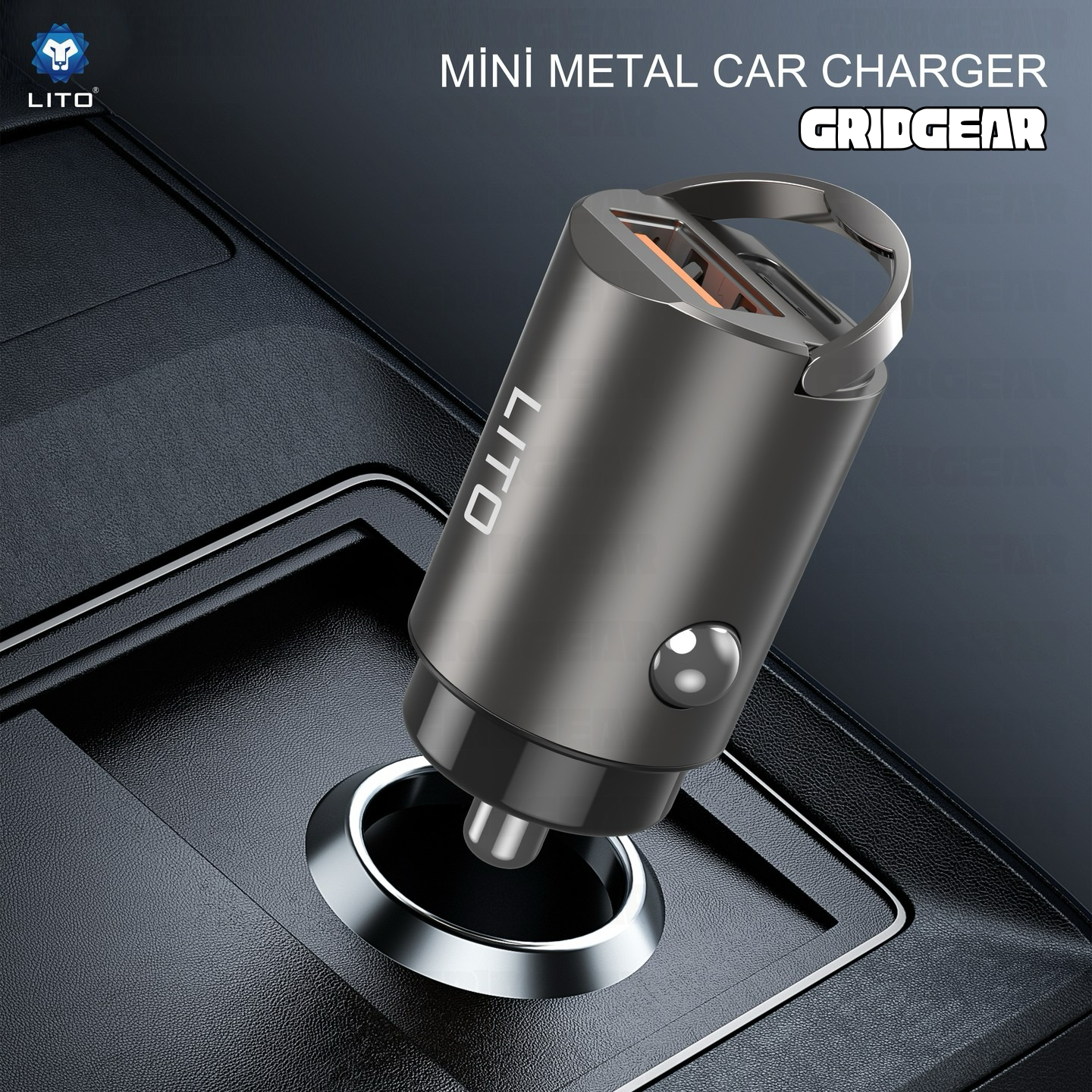 LITO IN‑C03 60W Mini Metal Car Charger – Type‑C + USB‑A – Black
