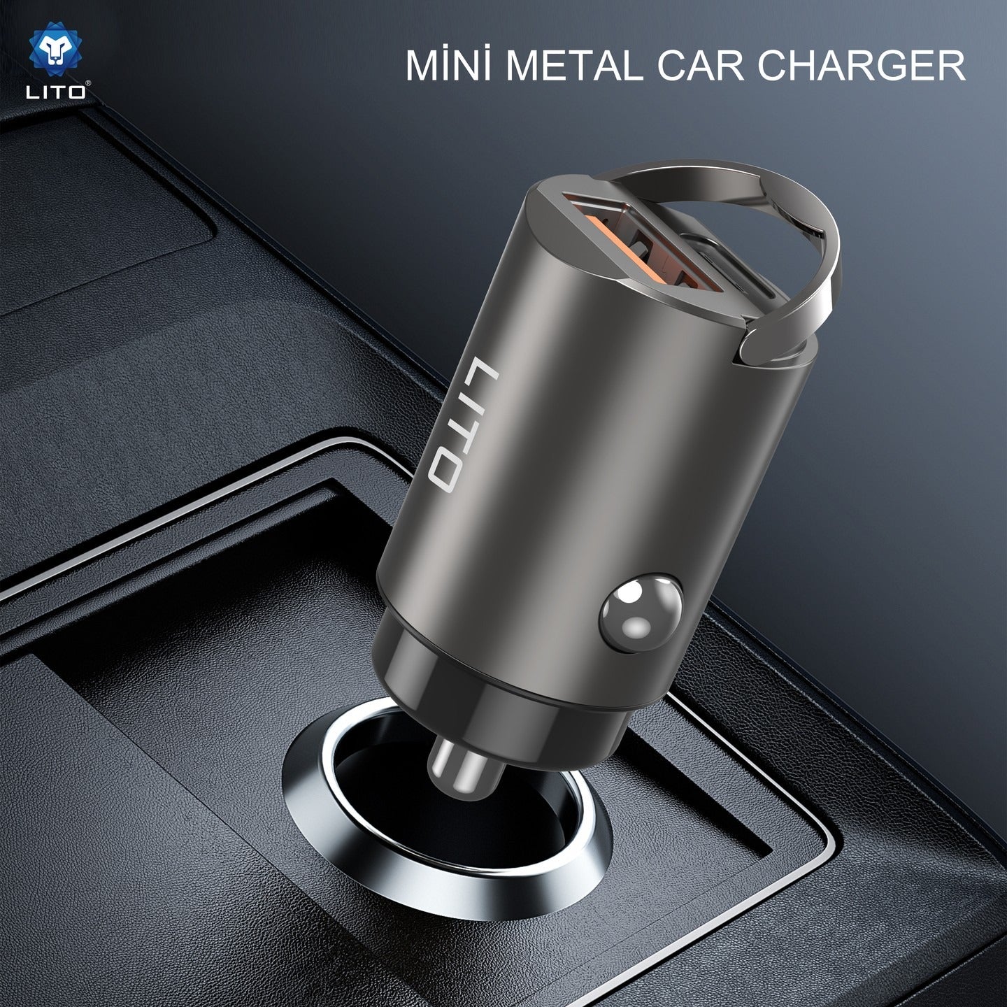 LITO IN‑C03 60W Mini Metal Car Charger – Type‑C + USB‑A – Gunmetal