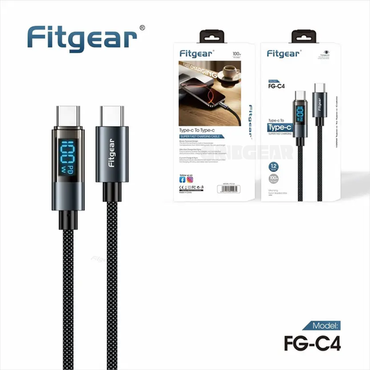 FitGear FG-C4 100W PD Type-C to Type-C Fast Charging & Data Cable – Nylon Braided | 1.2M