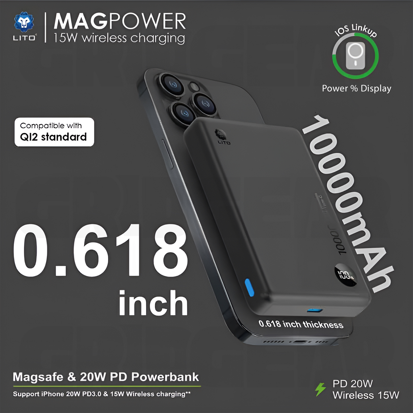 LITO LP08 High-Capacity Magnetic Wireless Power Bank 10000mAh