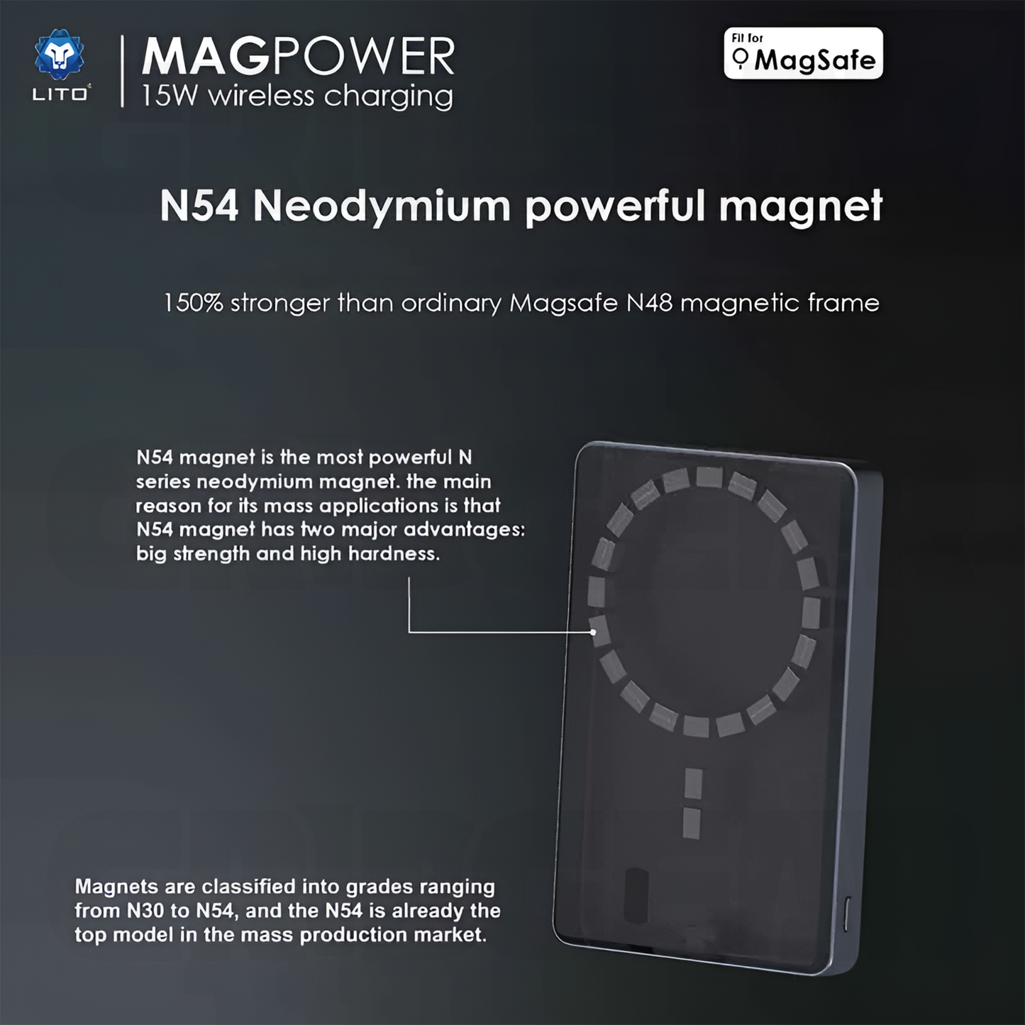 LITO LP08 High-Capacity Magnetic Wireless Power Bank 10000mAh