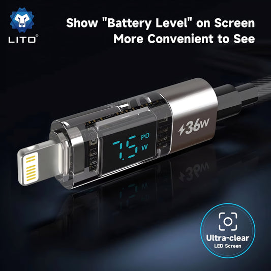 LITO LD09 Fast Charge Cable with LED Display – 30W Lightning