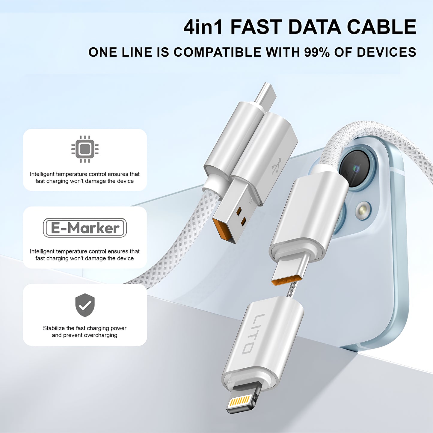 LITO LD21 100W 4-in-1 Fast Charging Magnetic Data Cable