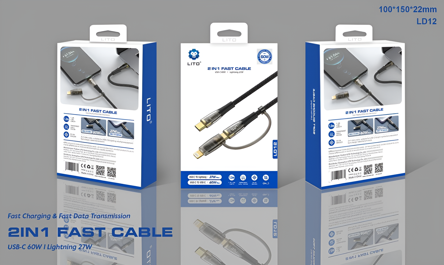 LITO LD12 2-in-1 Crystal Fast Charge Cable
