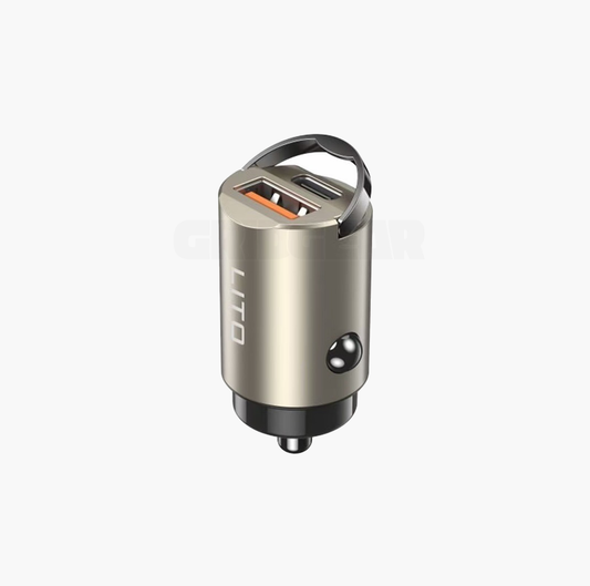 LITO IN‑C03 60W Mini Metal Car Charger – Type‑C + USB‑A – Gunmetal