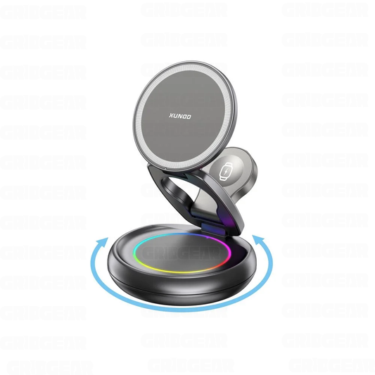 Xundd XDCH-116 3-in-1 Wireless Charger Foldable & Rotatable Fast Charging Dock for iPhone, AirPods & Apple Watch